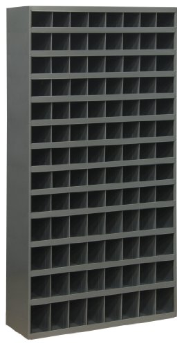 Durham 740-95 Cold Rolled Steel Opening Parts Tall Bin Cabinet with Slope Shelf Design, 12" Length x 33-3/4" Width x 64-1/2" Height, 104 Opening Bins, Gray Powder Coated Finish