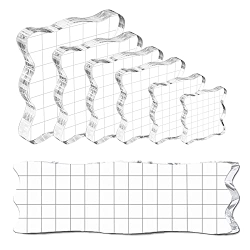 EACHPT Acrylblock Für Silikonstempel, 7 Stück Silikonstempel, Acrylplatte Transparent, mit Rasterlinien, Acryl, klar, 7 Größen, Prägewerkzeug für Stempel, für Scrapbooking, Kartenherstellung Cover