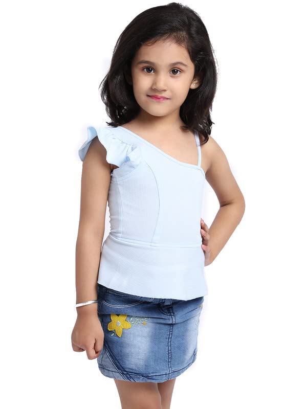 Image of ELEVANTO Crop top for Kids|One Side Off Shoulder Half Sleeve Crop top for Girls Crop top|Short Sleeve Summer Crop top for Girls-E19