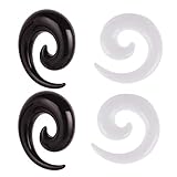  2 pares de espirales de acrílico para oídos, calibre negro + blanco, 8 mm, 10 mm, 12 mm, 14 mm, 16 mm, 18 mm, 20 mm, 22 mm, 24 mm