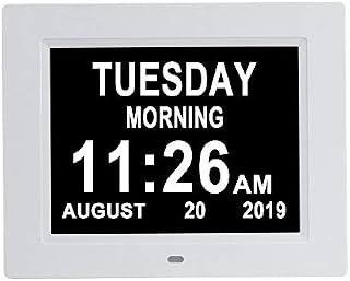 Aowasi [Auto-Dimming Options Digital Day Calendar Clock Non-Abbreviations with Large Date Time 8 Alarm Options Battery Backup Dementia Alzheimer Clocks for Seniors Impaired Vision Memory Loss Elderly