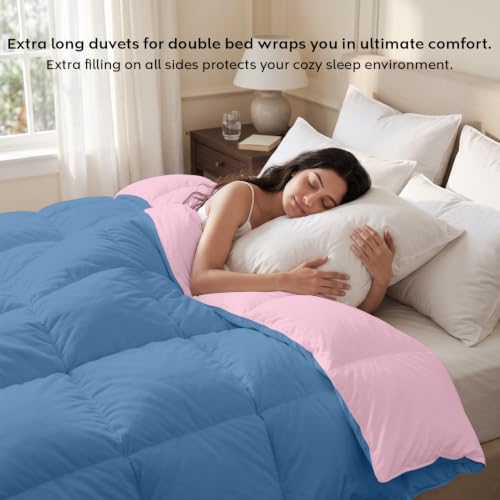 Image of AYKA Reversible Comforter 220 GSM Microfiber Reversible AC Comforter /Blanket for Winter /Quilt /Dohar /Duvets for King Size Blanket /Comforter Double Bed (Cameo & MedBlue, 60 * 90 inch)