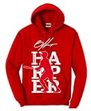 Hall of Fame Sports Memorabilia Bryce Harper Philadelphia Walk-Off Grand Slam Signature Baseball Hoodie (Large, Red)