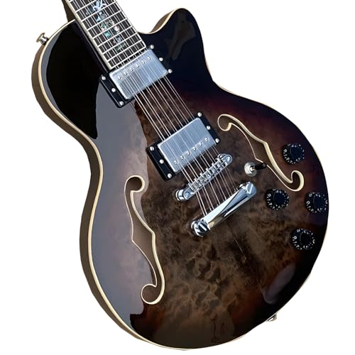 Guitare électrique semi-creuse à 12 cordes avec trou en F, touche d’ormeau incrustée – Guitare classique à 12 cordes – Style jazz - Les Beatles, Paul McCartney, John Lennon, RIngo Starr, George Harrison Guitare électrique semi-creuse à 12 cordes avec trou en F, touche d'ormeau incrustée - Guitare classique à 12 cordes - Style jazz – Image 4