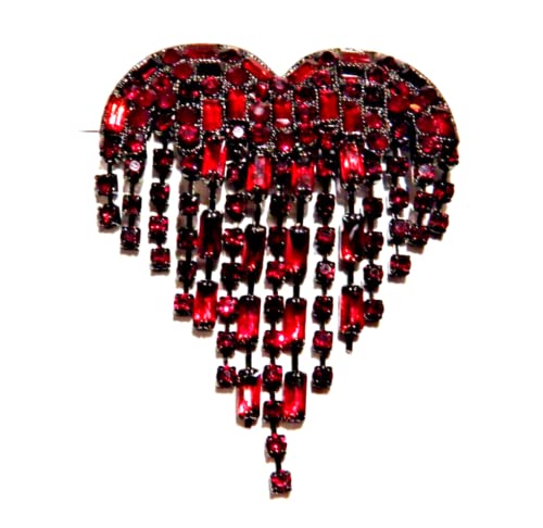 Image of RED BLEEDING HEART CRYSTAL LAVALIER BROOCH bloody tassel drop dark gothic Valentine's Day pin