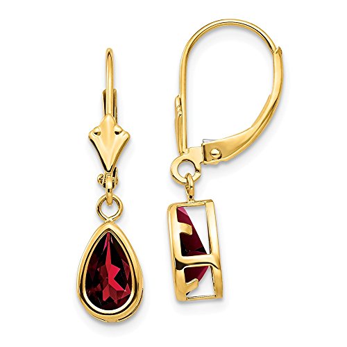 14k Yellow Gold 8x5mm Pear Red Garnet Leverback Earrings Lever Back Birthstone January Drop Dangle Gemstone Bezel Fine Jewelry For Women Gifts For Her