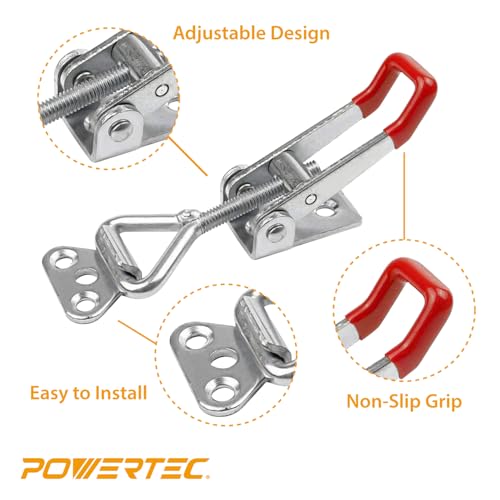 Image of POWERTEC 16PK Toggle Clamp, 220 lbs Holding Capacity, 4001 Adjustable Pull Action Latch for Smoker, Tool Box, Woodworking Jigs and Fixtures, Cabinet, Tool box, Door (20332-P2)