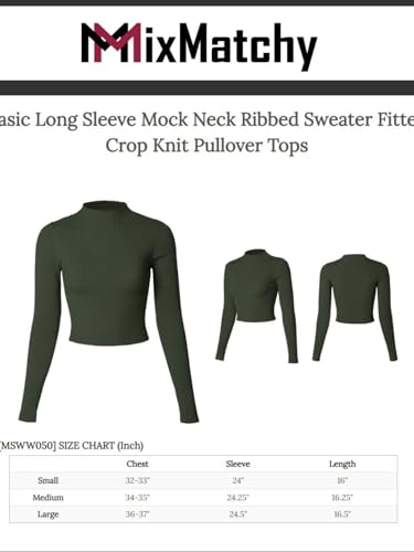 Image of MixMatchy Women's Basic Long Sleeve Mock Neck Ribbed Sweater Fitted Crop Knit Pullover Tops