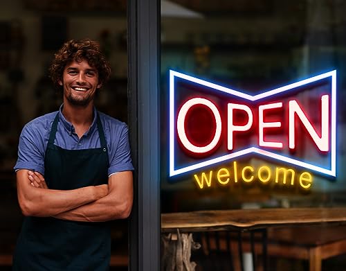Open Neon Signs For Business, LED Neon Open Sign, USB Powered Open Sign For Window Business Storefront Bar Salon Hotel Cafes Restaurants,16IN