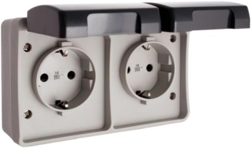 Base fija estanca doble superficie con tapa 2P+T IP44 16A 250V sujeción por tornillo 127x80x55mm