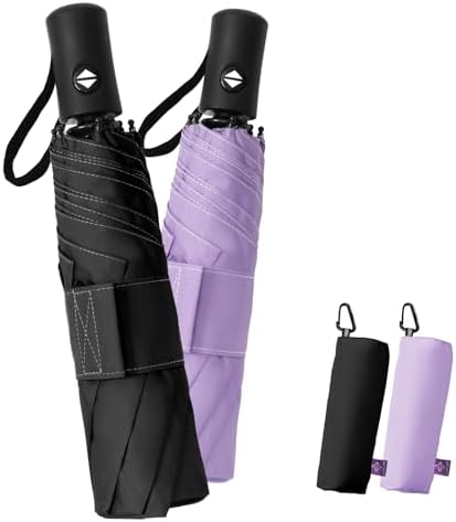 LILAC Regenschirm Klein Stabil Windfest, 110cm Taschenschirm Auf-Zu-Automatik, Kompakter Reiseschirm mit Klettverschluss & Karabiner, Leicht Faltschirm für Damen Herren