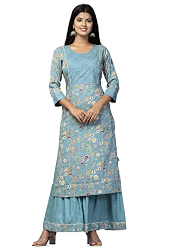 Image of Women's Viscose Floral Printed Straight Fit Kurta and Sharara Set