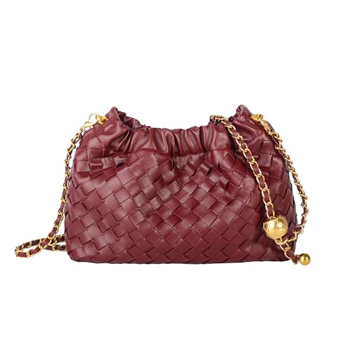 Eiyye Woven Bag for Women Soft Cloud Crossbody Purse with Chain Strap Braided Shoulder Bag Hobo Purse for Casual Outfits and Daily Use(Burgundy