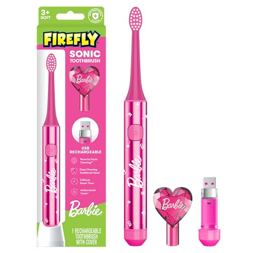 FIREFLY Slim Sonic Barbie Toothbrush with USB Charging and Antibacterial Cover Ages 3+ 1 Count