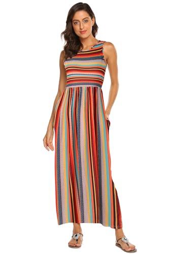 Image of Hount Women's Summer Sleeveless Striped Flowy Casual Long Maxi Dress with Pockets
