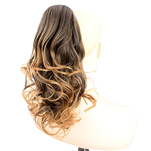 BOBIYA 13 Inches Claw Clip in Loose Curly Synthetic Wrap Around Ponytail Extensions Pony Tail Clip In Extensions (Dark Brown to Medium Brown) - Image 3