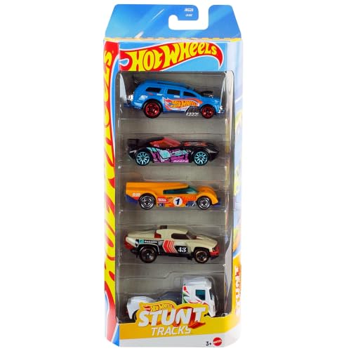 Image of Hot Wheels Car 2026 Stunt Tracks Pack of 5 (Gruppo X24, Rennen Rig, Nerve Hammer, Nitro Tailgater, Terra Tracktyl) Multi - Color