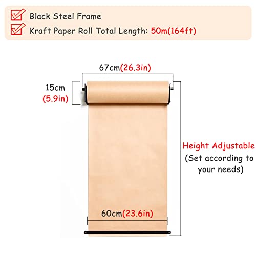 Distributeur de papier kraft mural et cutter pour gribouillage créatif, bureau et studio, rouleau de 50 m inclus