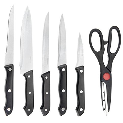Set di coltelli professionali da cucina in acciaio inossidabile pezzi 6 con ceppo in legno e forbice doppia funzione