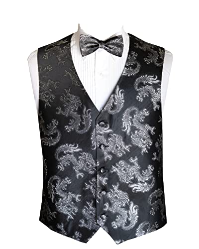 Men's Silver Dragons Tuxedo Vest and Bow Tie