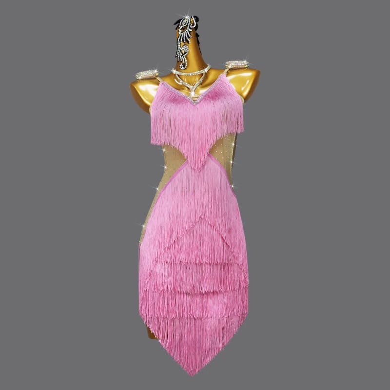 Backless Latin Dance Performance Dresses Women's Tango Dancing Skirt with Layered Tassels Cha Cha Ballroom Clothing4
