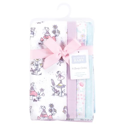 Image of Hudson Baby Unisex Baby Cotton Flannel Burp Cloths, Garden Fairies, One Size