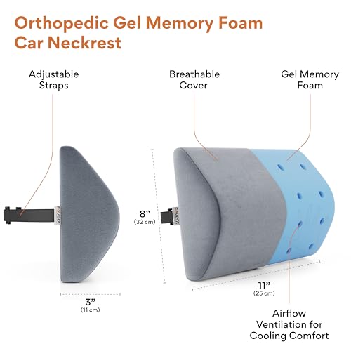 FOVERA Car Neck Rest Pillow | 2 Years Warranty | Memory Foam Neck Pillow for Car, Car Seat Head Rest Cushion for Neck & Cervical Support - Relieves Neck Pain (Standard, Grey, Pack of 1)