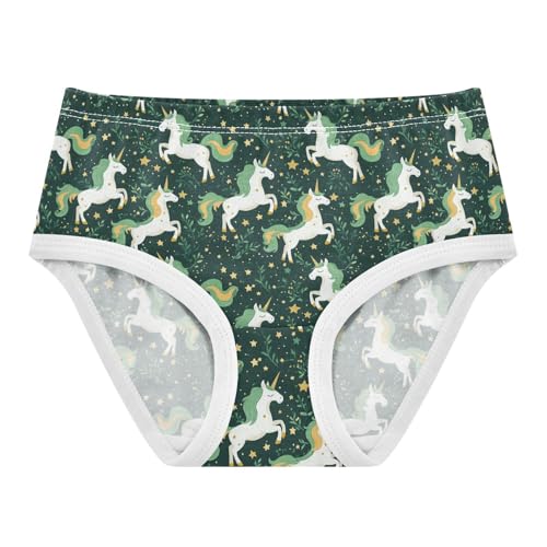 Little Girls' Soft Cotton Underwear Kids Breathable Comfort Unicorn Green Panties Briefs Toddler