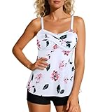 Century Star 2024 Two Piece Womens Tankini Swimsuits Modest Tankini Bathing Suit Tops with Shorts Tummy Control Swimwear White 14-16