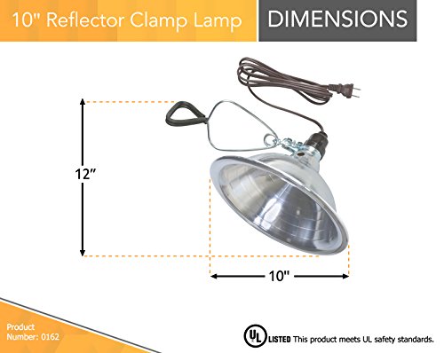 Woods 0162 18/2 SPT-2 Clamp Lamp with 10 Inch Reflector; 150 Watt; 6 Foot Cord