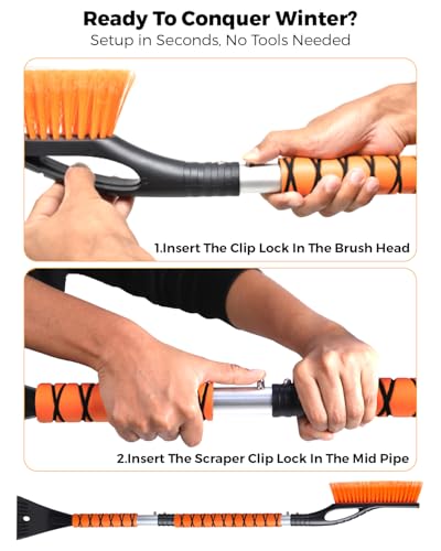 Image of EcoNour 43 inch Ice Scrapers for Car Windshield Extendable 3 Parts Detachable | Telescopic Snow Brush for Car, Trucks, SUV | Long Snow Scraper with Brush | Car Winter Accessories (2 Pack)