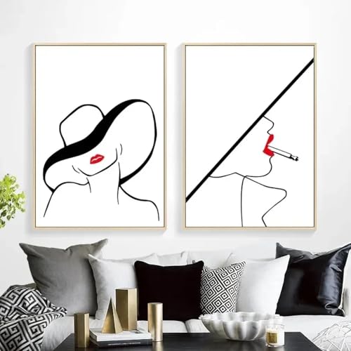 Art mural de qualité supérieure : triptyque abstrait dessin au trait - 2