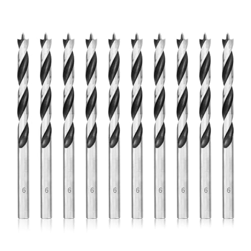 Meccion Holzbohrer 6mm 10Pcs Holzschlangenbohrer Brad Point Holzspiralbohrer Professional Holzbearbeitungbohrer