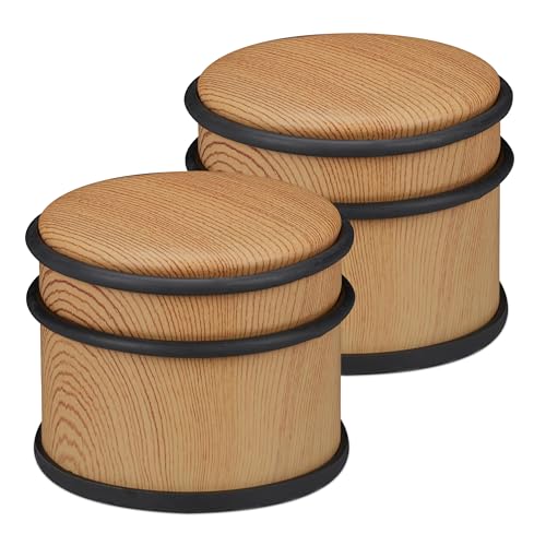 Relaxdays Türstopper 2er Set schwere Türen & Fenster Edelstahl & Gummi Holzoptik hoher Bodenpuffer  9 5 cm braun