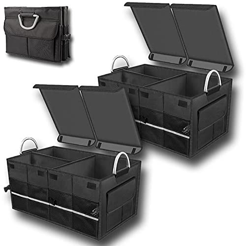 車用収納ボックス 折畳み式 トランクボックス トランク ラゲッジルーム 大容量 58x40x30cm カー用品 防水 収納 取っ手 反射テープ 滑り止めテープ トランク ラゲッジルーム (ブラック 2個セット)