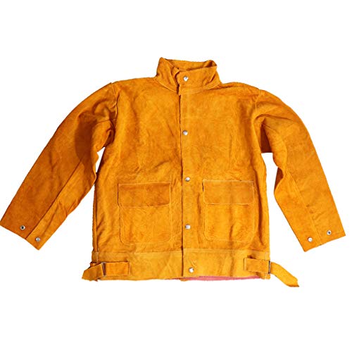 SM SunniMix Schweißer Kleidung Set Arbeitskleidung Schützende Schweißen Mantel Arbeitsjacke aus Rindsleder flammhemmend Größe - L