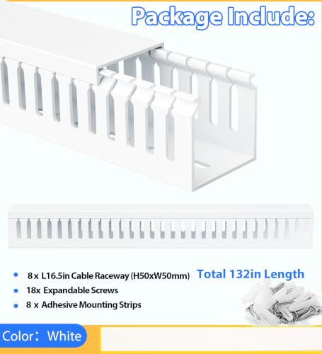 Image of 2 inch H x 2 inch W Cable Raceway, 132in Under Desk Wire Management Channel, White