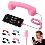 Retro Phone Handset for iPhone & Android, 2026 New Type-C Wired Receiver with Microphone & Speaker, Vintage Landline Style Handle for Noise Cancelling Calls, Meetings, and Home Office Desk Use (Pink)