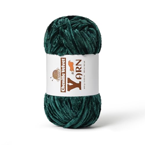 Image of Plush Chenille Chunky Yarn - Fluffy Velvet Yarns Crochet for Blanket Knitting and Crocheting - Soft Baby Yarn for Crocheting - Amigurumi Crochet Yarns 100g (87yds) (Army Green)