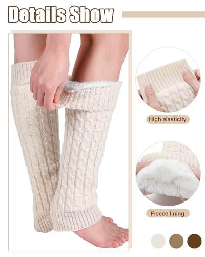 Chuarry 3 Pairs Winter Fleece Lined Leg Warmer for Women Skating Leg Warmer Long Boot Socks for Women Skating Every Day Wear4