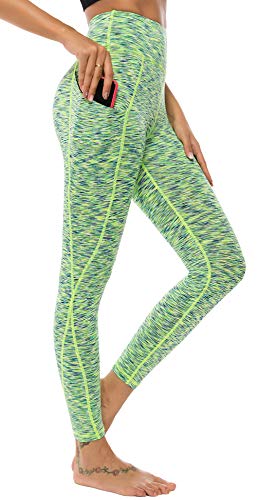 AOOM Yoga Pants, High Waist Workout Women Yoga Leggings with Pockets (Yellow,XL)