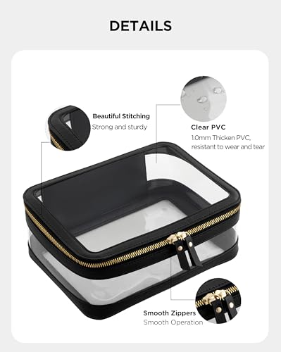 HBlife Clear Makeup Bag Organizer, Portable Travel Toiletry Cosmetic Bag Case for Women, Large Make Up Bag Makeup Train Case Transparent Storage Bag Pouch with Handle(Black)4