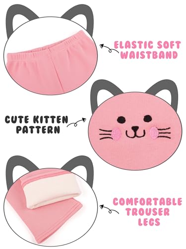 Cooraby 3 Pack Girls Fleece Lined Leggings Cotton Kitty Printed Winter Warm Tights Thick Elastic Thermal Pants for Kids2