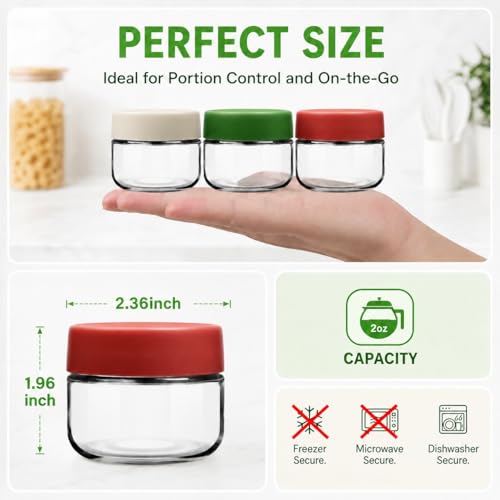 Image of EONJOE 2 oz Glass Dressing Containers With Lids, Sauce Jars for Lunch, 6pk | Airtight ,BPA Free,Perfect for salad dressing sauce dip condiment to go lunch box Accessories , Dishwansher safe