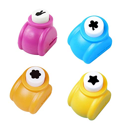 Set of 4 Styles Hole Punch - Kid Child Mini Printing Paper Hand Puncher Scrapbook Tags Cards Craft DIY Punch Cutter Tool