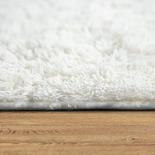 Paco Home Hochflor Teppich Rund Wohnzimmer Schlafzimmer rutschfest Shaggy Modern Flauschig Einfarbig Langflor Kunstfell, Grösse:80 cm Rund, Farbe:Weiß