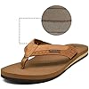 KuaiLu Men's Leather Flip Flops Arch Support Summer Beach Pool Water Thong Sandals Waterproof Rubber Walking Shoes Slip on Orthotic Casual Sport Cushioned Wide Slides Shower Slippers Bright Brown 6 #2