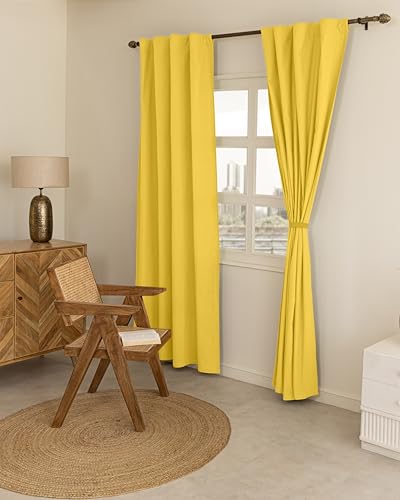 Image of THE LINEN COMPANY Solid Curtains 6.5 Feet Long, Cotton Duck Canvas Curtains, 6.5ft Set of 2, Lemon