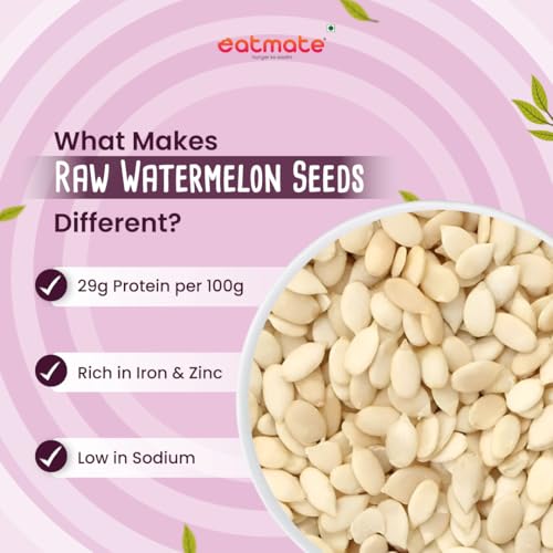 Image of Eatmate Raw Watermelon Seeds 250g | Protein-Rich Superfood | Non-GMO Tarbuj Beej | Gluten-Free Magaj Seeds for Eating, Snacking, Baking, Salads and Trail Mix | Nutrient-Dense Antioxidant Source