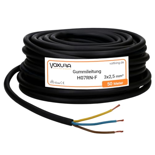 Voxura H07RN-F 3x2 5 mm 50 Meter Gummileitung flexibel mit Schutzleiter 3G2 5 UV-resistent ölbeständig für Außenbereich Campingkabel Baustellenkabel